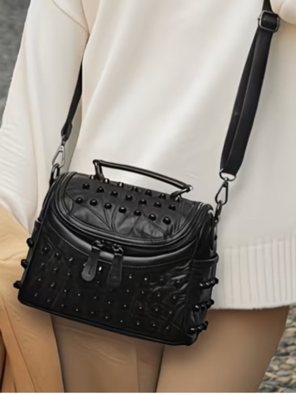 (A10) Studded Lambskin Leather Crossbody Bag